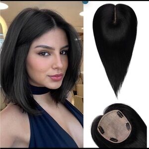 12” Human Hair Topper Clip In Hair Topper Crown Thinning Grey Coverage 5x5 Base